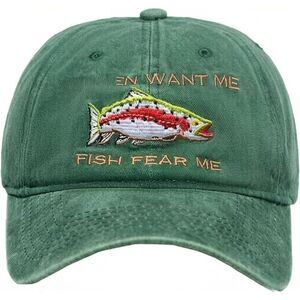 Unisex Green Fish Fear Me 100% Polyester Embroidered Adjustable Baseball Cap